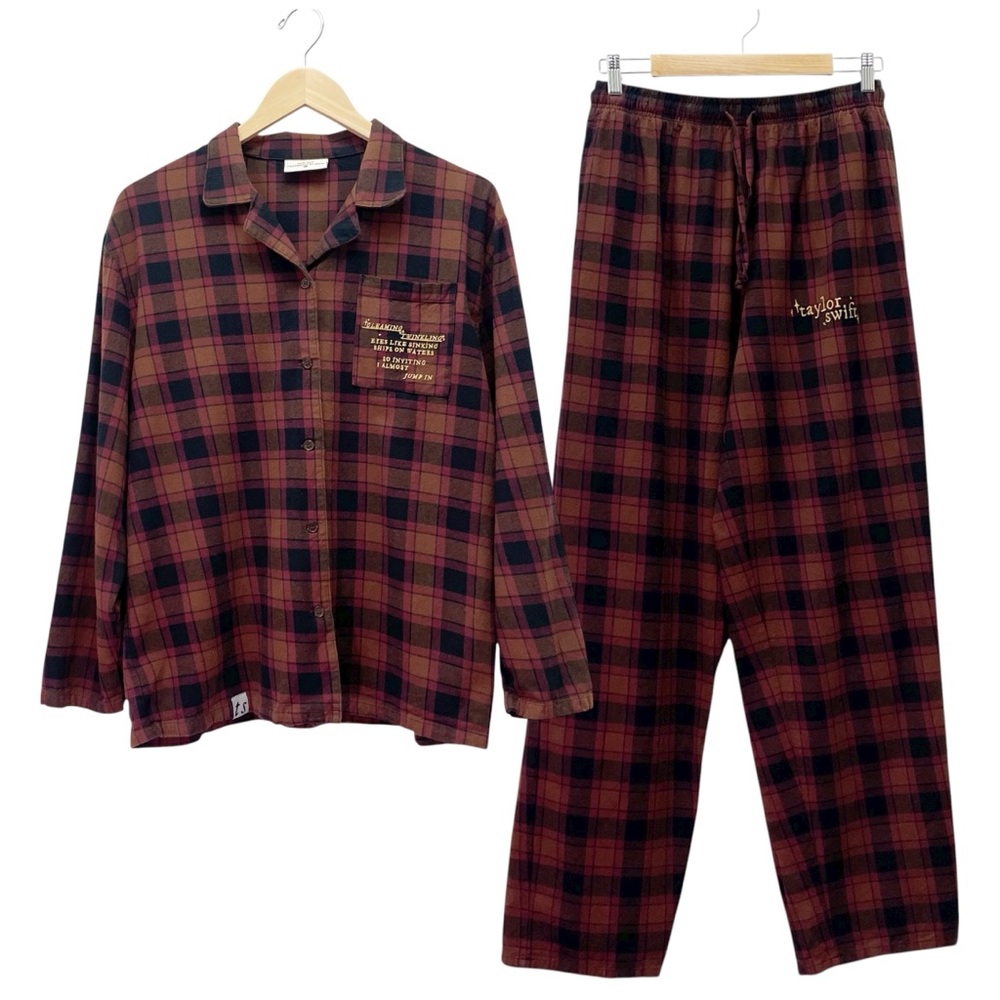 Taylor Swift Evermore Album Plaid Pajama Set I Almost Jumped In Flannel Sz Large - Picture 1 of 16